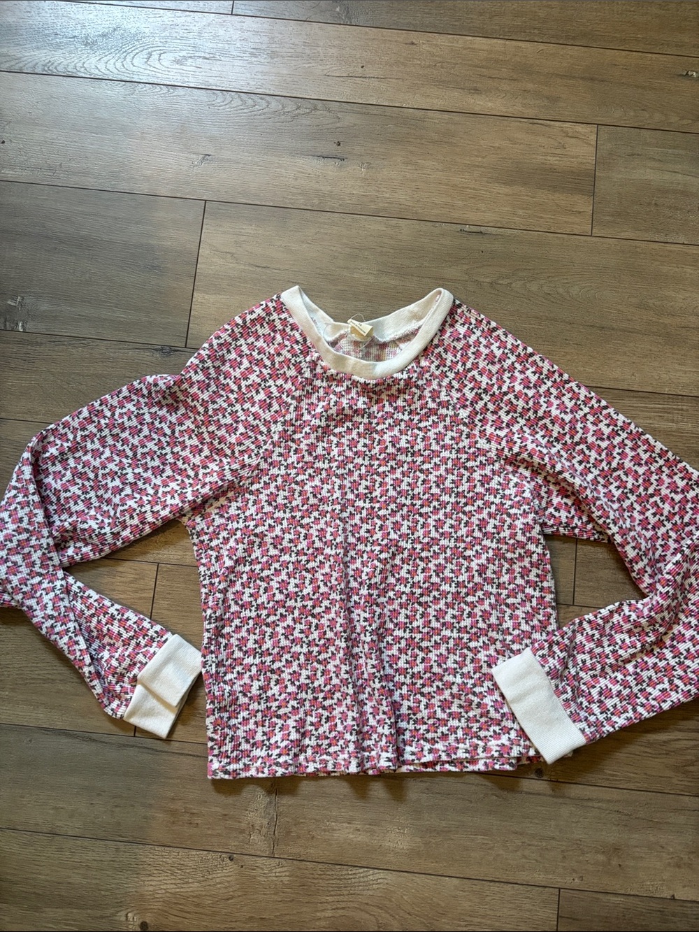 PacSun Pink Floral Long-Sleeve Tee with White Trim